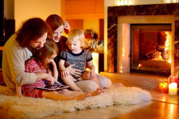 What types of heat transfer are used in real fire fireplaces?